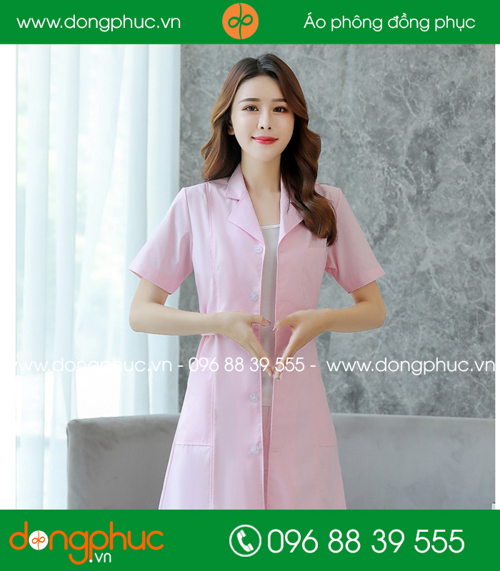 Áo blouse đồng phục y tá - Bác sĩ màu hồng nhạt